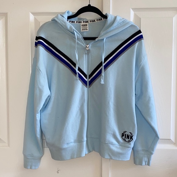 PINK Victoria's Secret Tops - NEW PINK Oversize Light Blue Stripe Zip Up Sweater